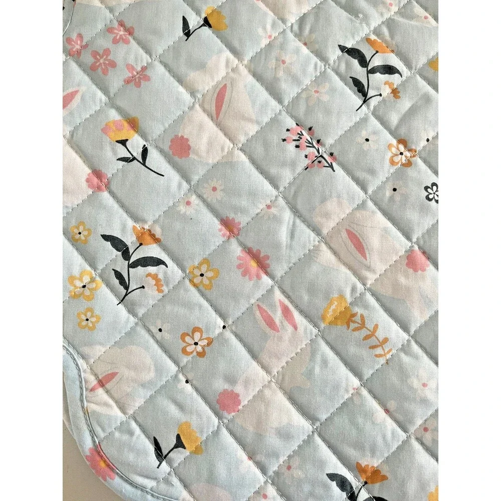 Bloom Home Easter Placemats Blue Floral Cotton Quilted Round Spring Set Of 4